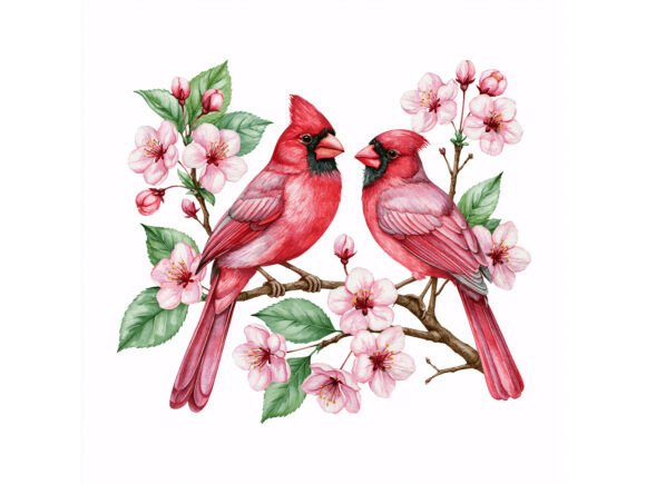 12 JPG Cardinal Blossom Bird Set