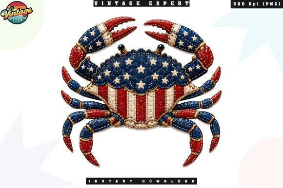 American Flag Crab Patchwork PNG: Elevating Patriotic Coastal Design