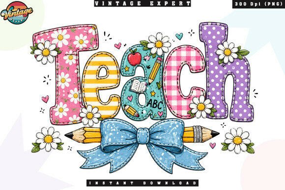 Coquette Teach Bow Patchwork PNG