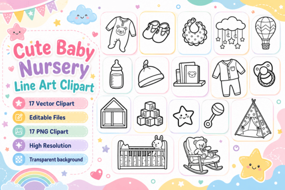 Cute Baby Nursery Line Art Clipart Guide