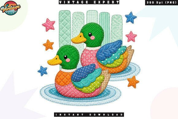 Cute Ducks Pond Patchwork PNG: Strategic Asset for Creative Branding