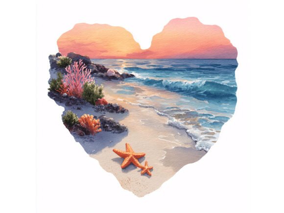 Elevating Coastal Design: The Strategic Value of the 16 JPG Beach Heart Watercolor Set
