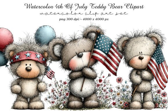 Elevating Patriotic Design: The Strategic Value of Watercolor 4th of July Teddy Bear Clipart for Modern Creators