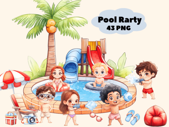 Pool Party Clipart Bundle & Kids Pool PNG