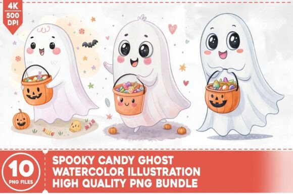 Spooky Candy Ghost Watercolor Bundle: Elevate Your Halloween Designs with Whimsical Art
