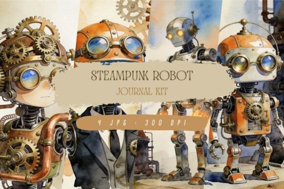 Steampunk Robot Journal Kit & Wallpaper