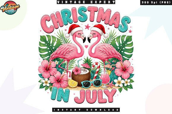 Strategic Design: Leveraging the Christmas in July Flamingo Patchwork PNG for Seasonal Market Advantage