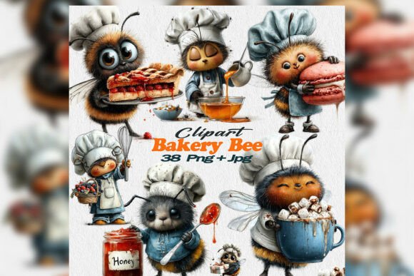 Watercolor Bakery Bee PNG Clipart Baking: Elevating Digital Design with Whimsical Cottagecore Aesthetics