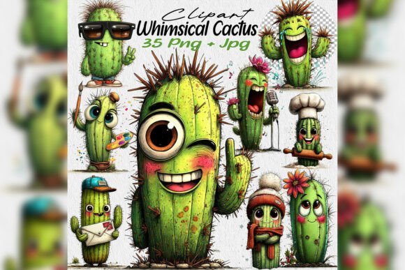 Whimsical Cactus Birthday PNG Clipart