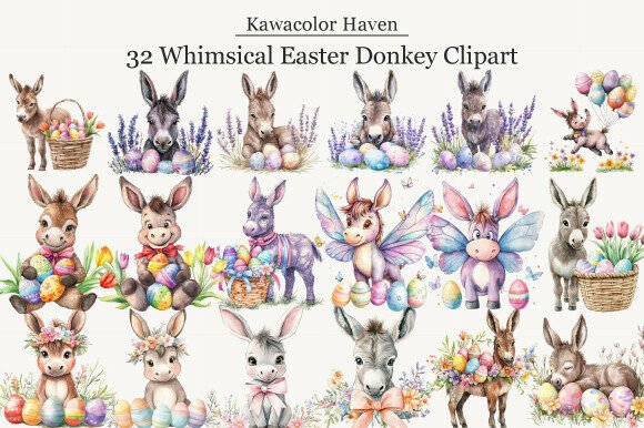 Whimsical Easter Donkey Clipart for Creators