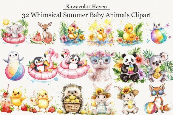 Whimsical Summer Baby Animals Clipart